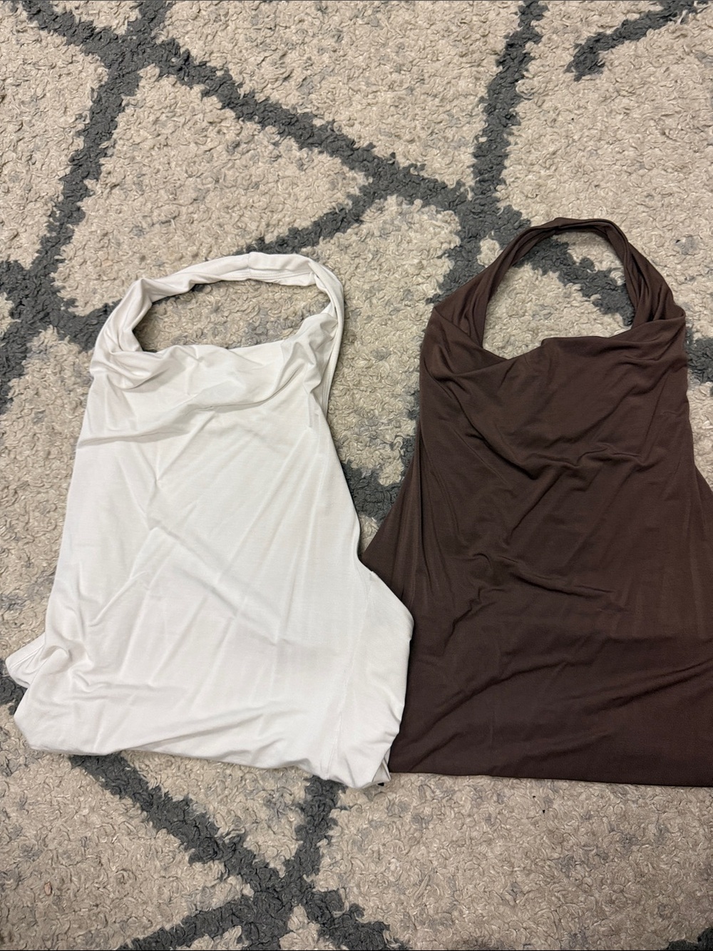 Women's White and Brown Sleeveless Halter Tank Top - Picture 3 of 3